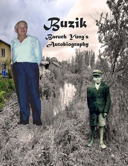 The cover of the book, showing Buzik both as a child and as an adult.